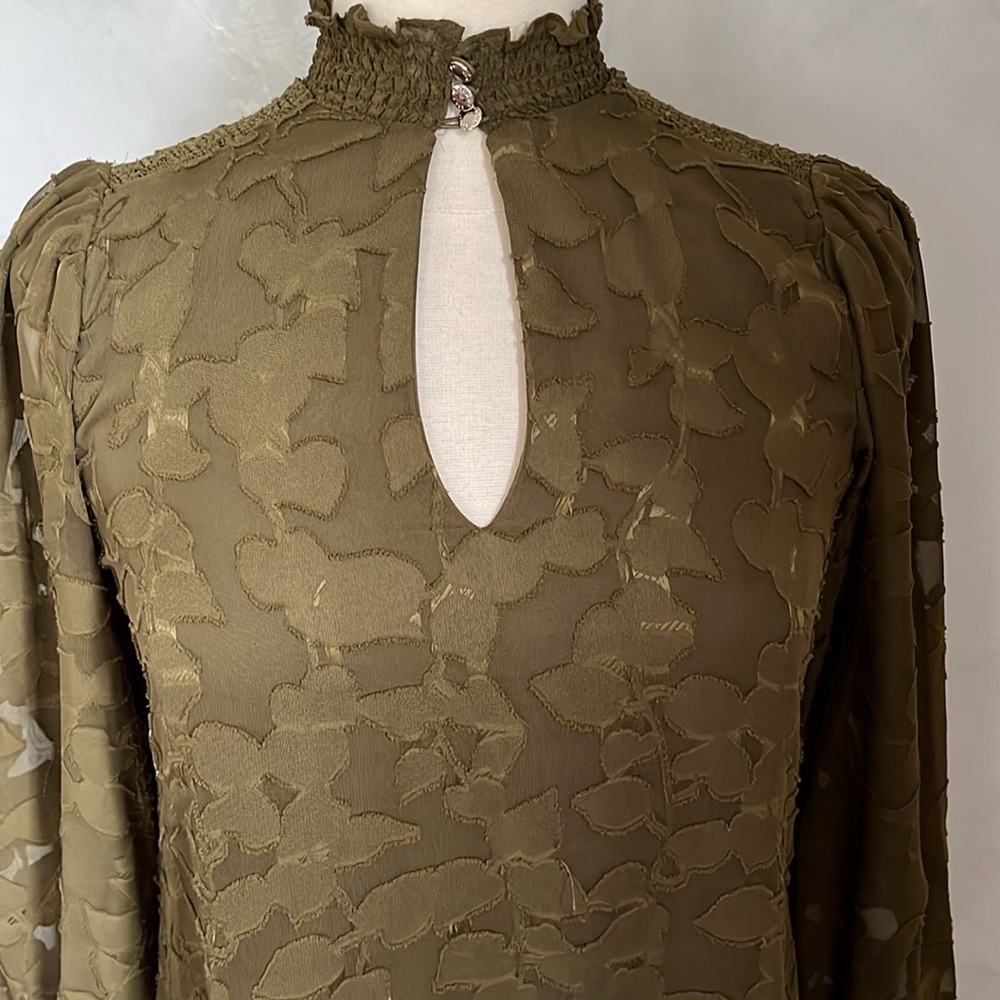 Tommy Hilfiger Army green pullover floral chiffon dress w/long sleeves Size 2 - Picture 6 of 14